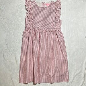 NWOT Bisby red, white, & silver metallic stripe dress with ruffle sleeve size 12